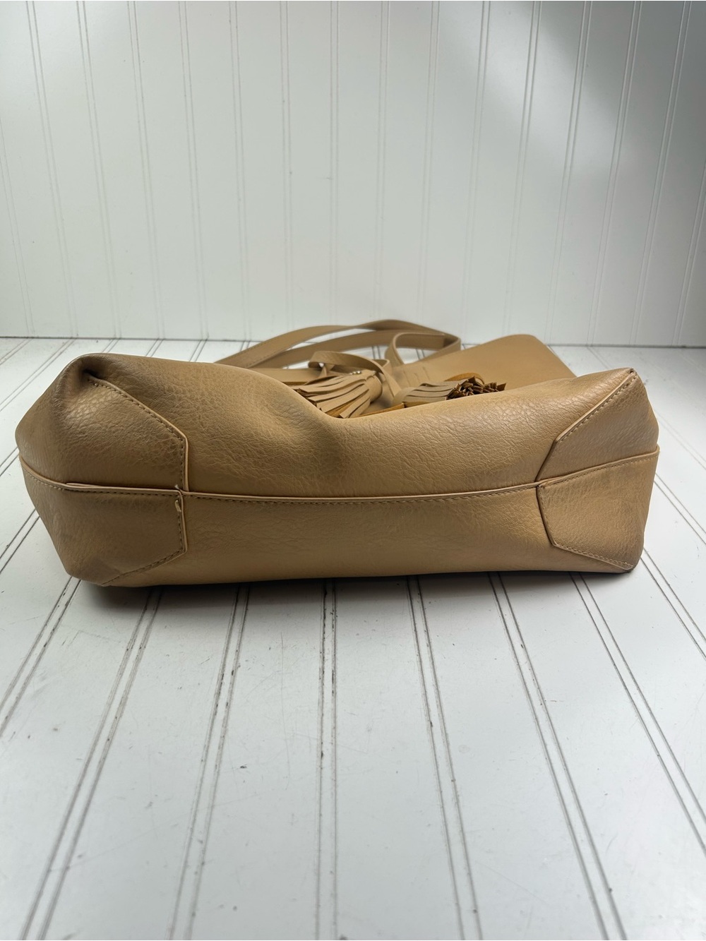 Merona Vintage Y2K Beige Yellow Faux Leather Shoulder and Cosmetic Bag - Picture 10 of 16